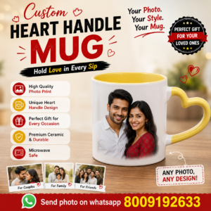 Custom Photo Heart Handle Mug | Personalized Heart Shape Handle Mug | Romantic Gift Mug for Everyone
