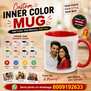 Custom Photo Inner Color Mug | Personalized Color Handle Mug with Photo Print | Customized Gift Mug